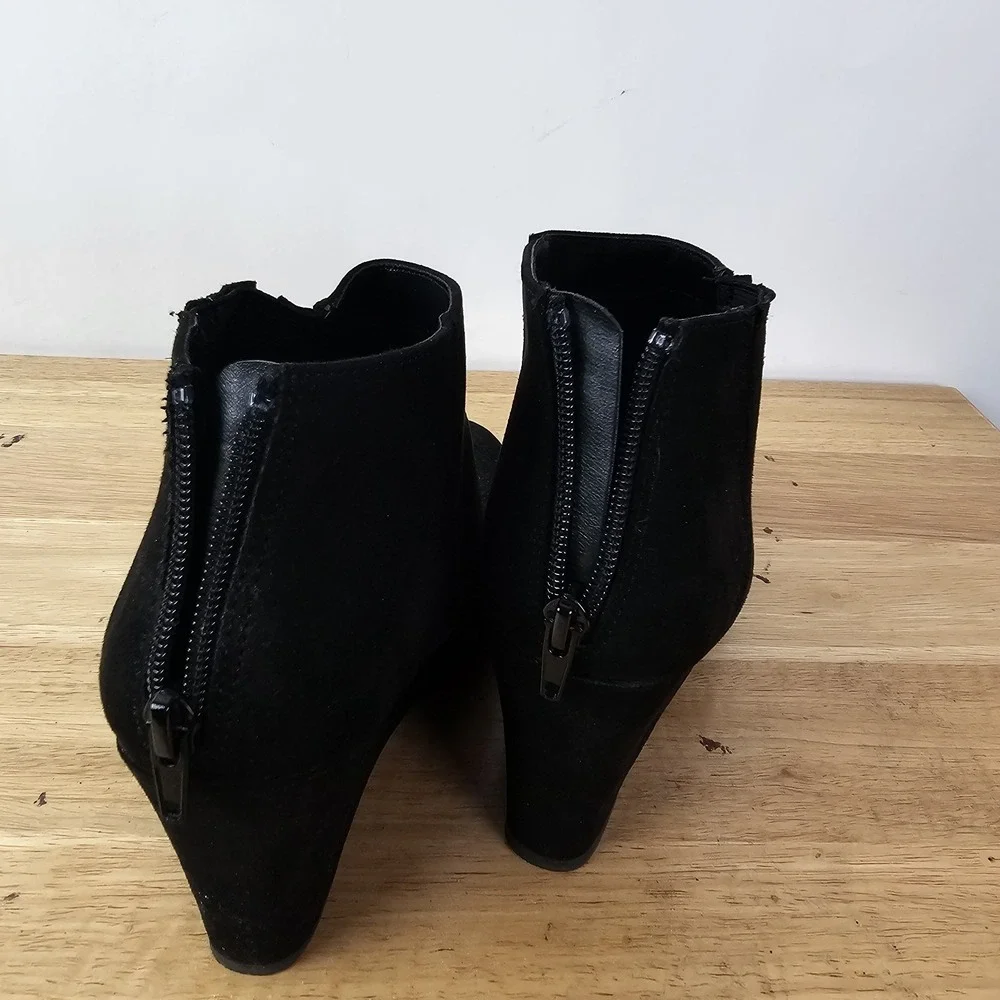 Womens Booties 6 Black Wedge Heel Ankle Boots Comfy Suede‎ Winter Comfort